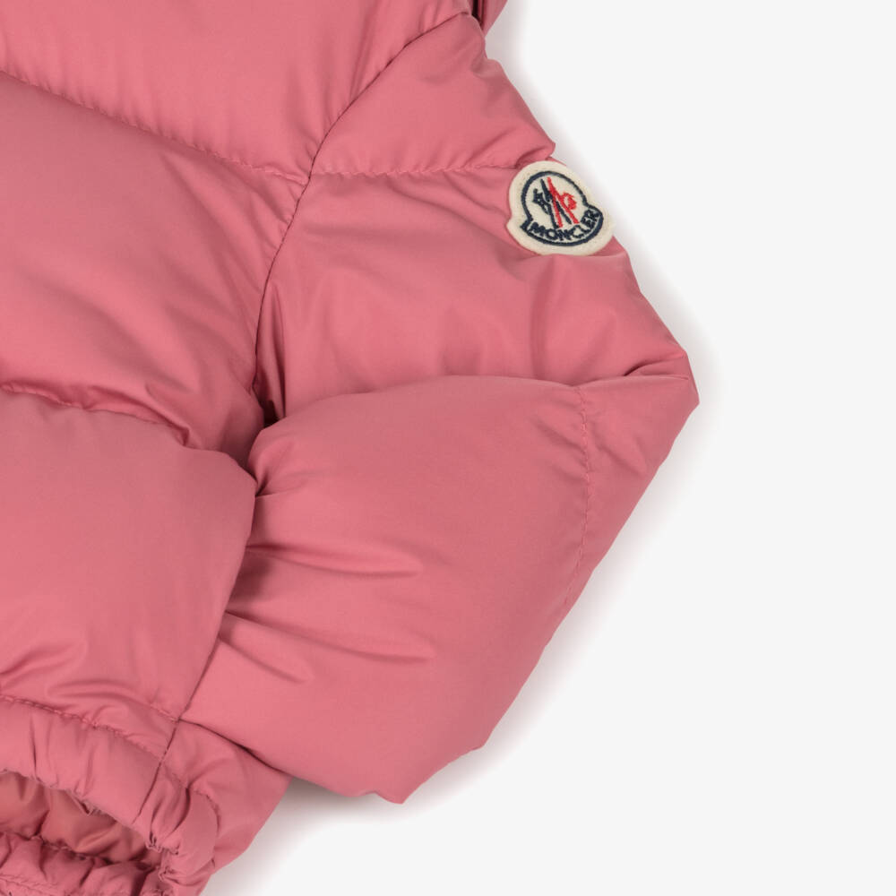 Moncler Enfant-جاكيت بافر بهودي لون زهري للبنات | Childrensalon