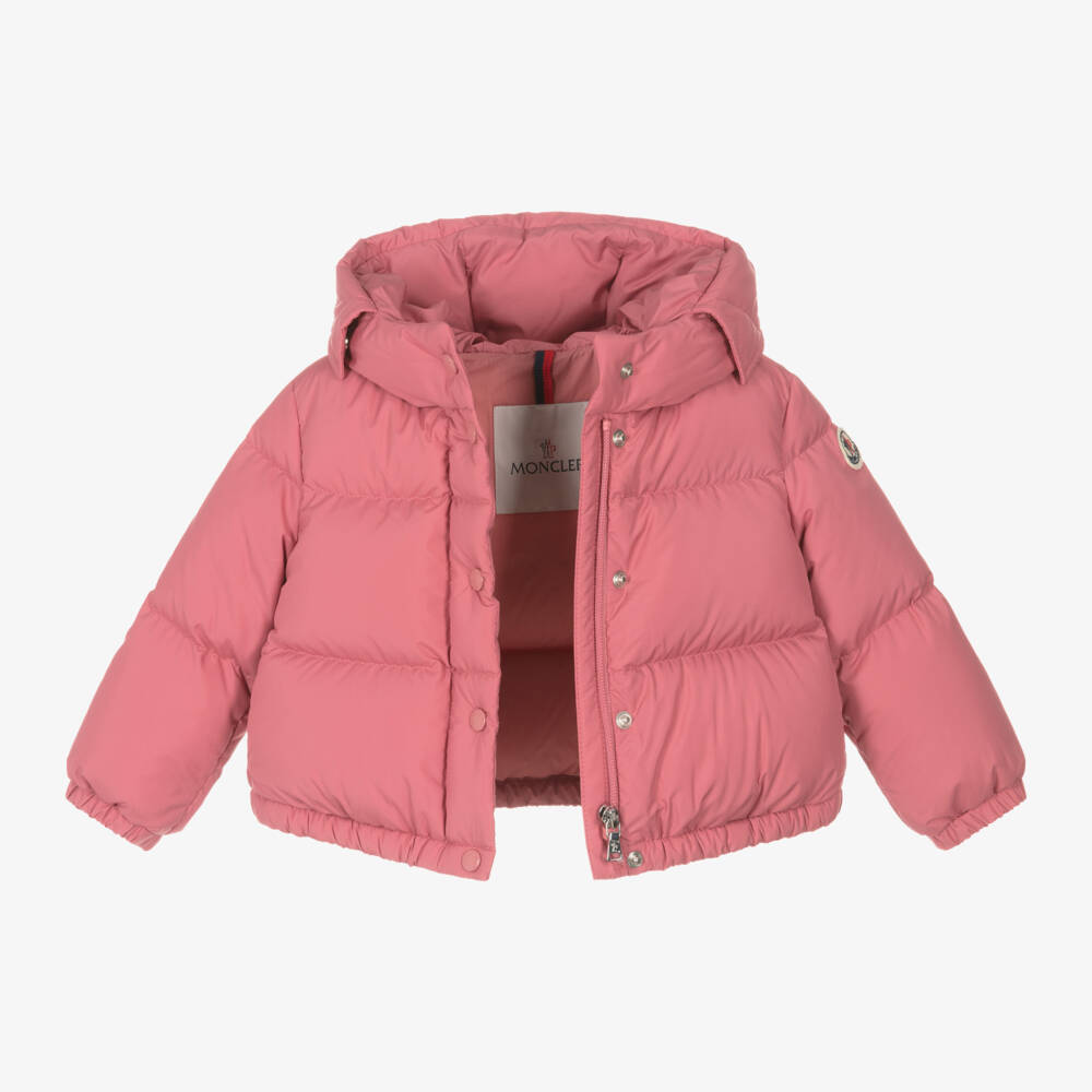 Moncler Enfant-جاكيت بافر بهودي لون زهري للبنات | Childrensalon