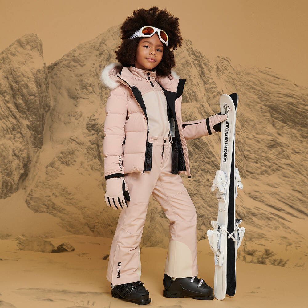 Moncler Enfant-Лыжные перчатки розовые кожаные для девочек | Childrensalon