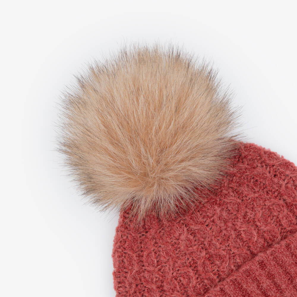 Moncler Enfant-Girls Pink Pom-Pom Beanie & Snood Set | Childrensalon