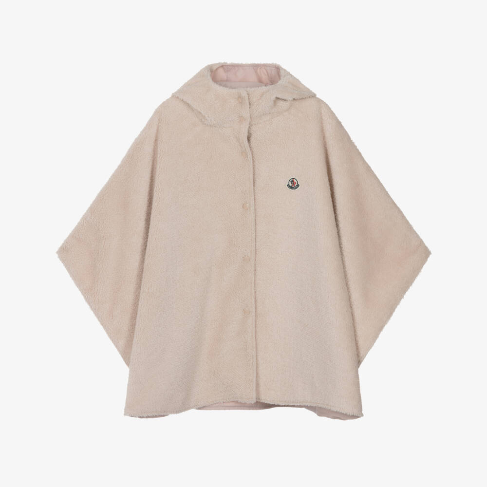 Moncler Enfant-Накидка розовая двусторонняя из плюша и сатина с капюшоном для девочек | Childrensalon