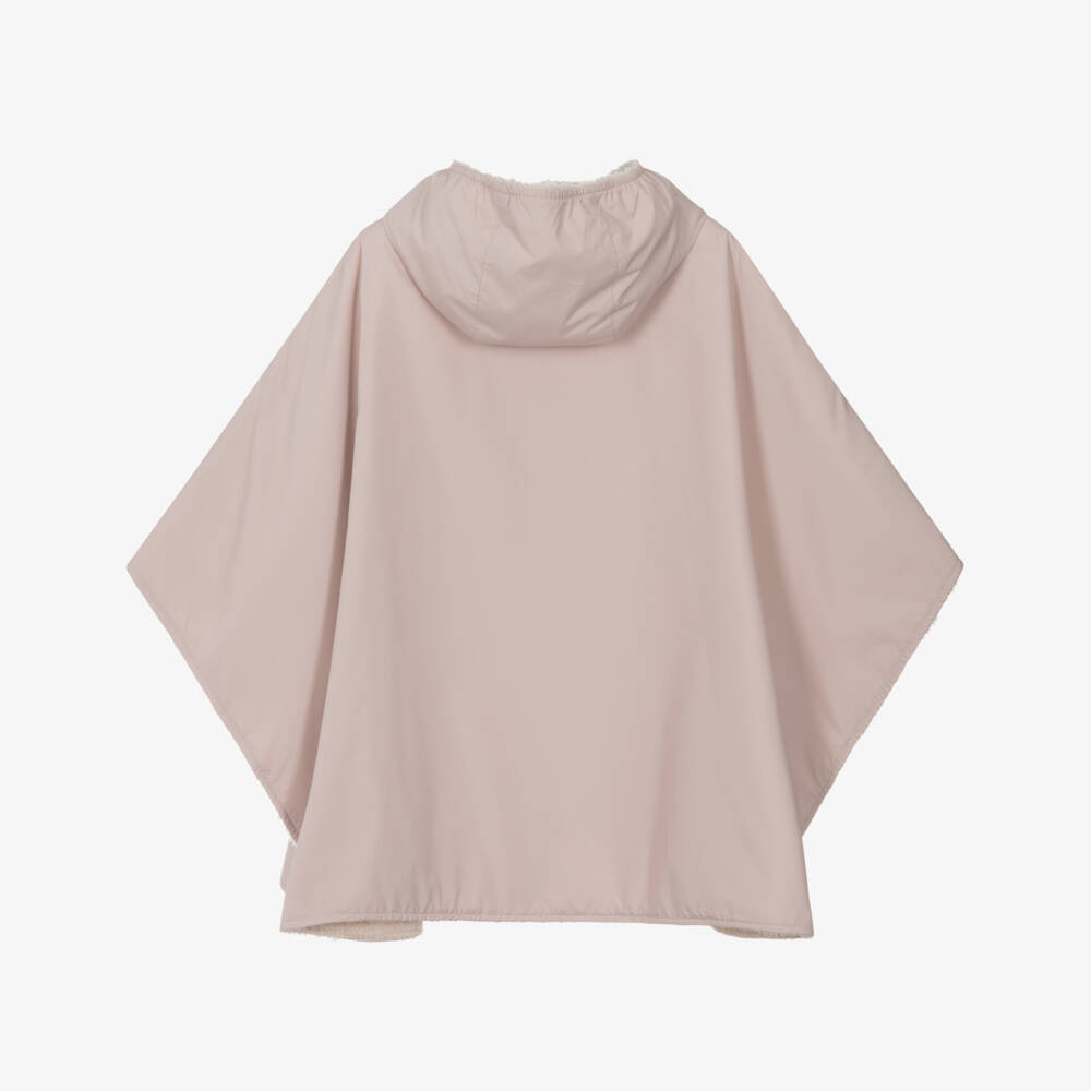 Moncler Enfant-Накидка розовая двусторонняя из плюша и сатина с капюшоном для девочек | Childrensalon