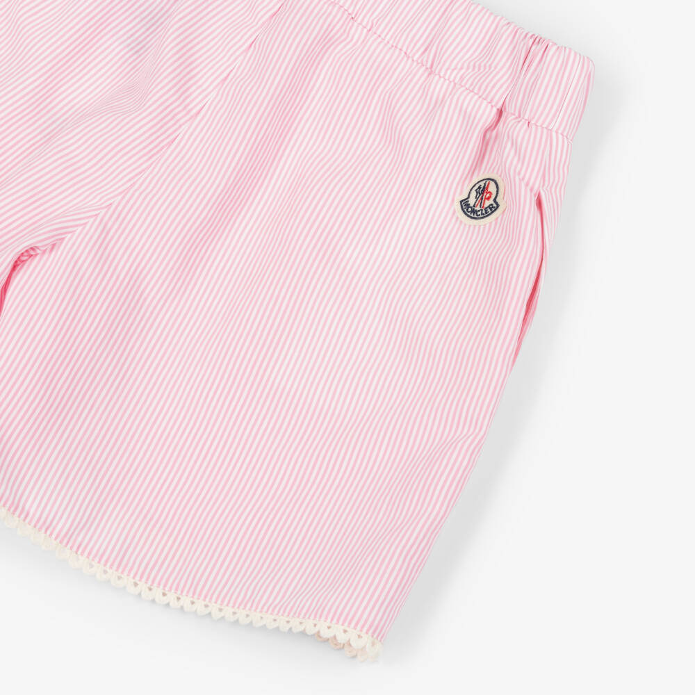 Moncler Enfant-Girls Pink Striped Shorts Set | Childrensalon