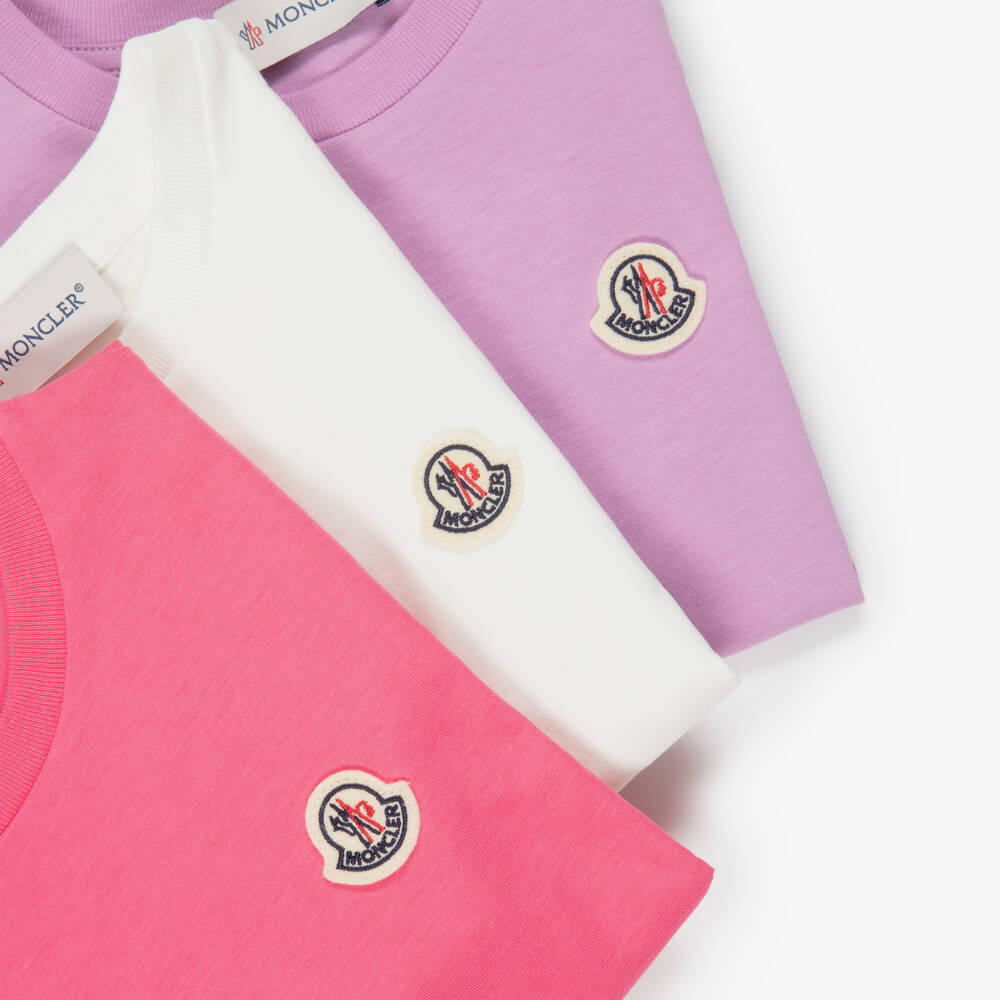 Moncler Enfant-Girls Pink & White Cotton T-Shirts (3 Pack) | Childrensalon