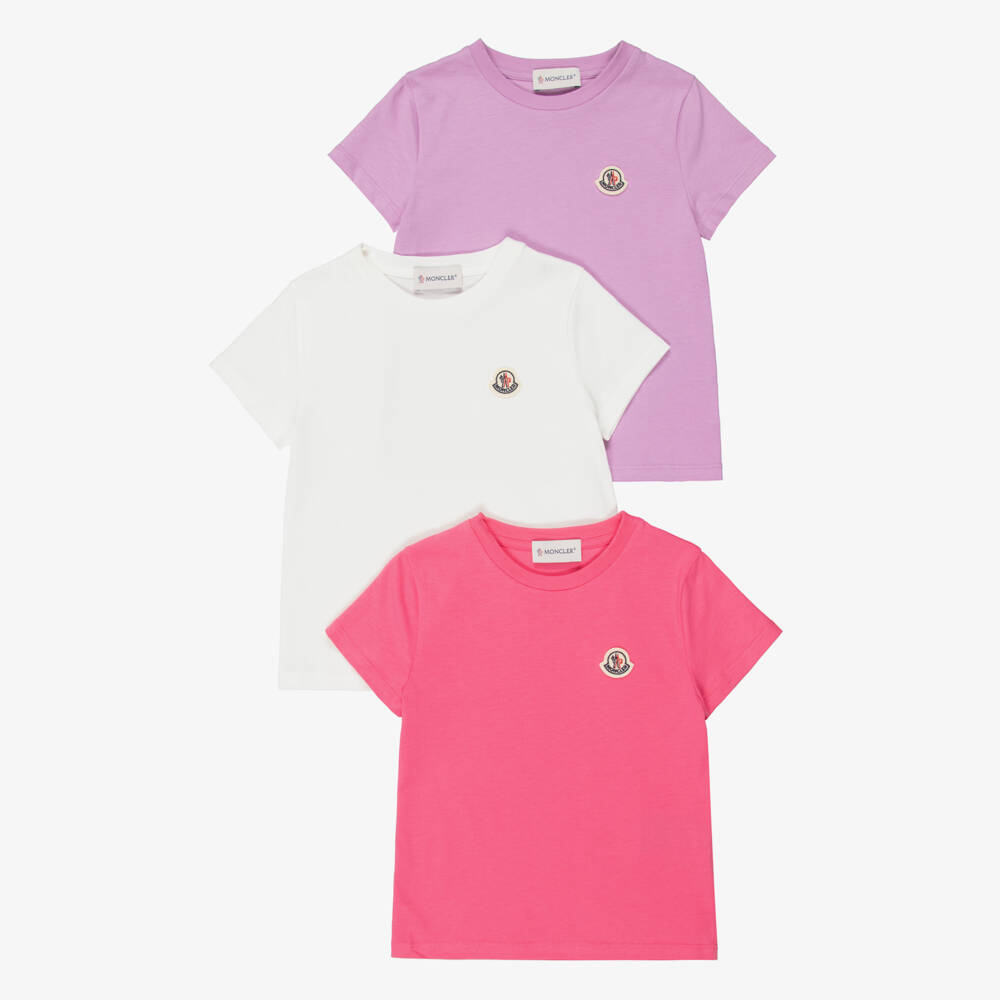 Moncler Enfant-Girls Pink & White Cotton T-Shirts (3 Pack) | Childrensalon