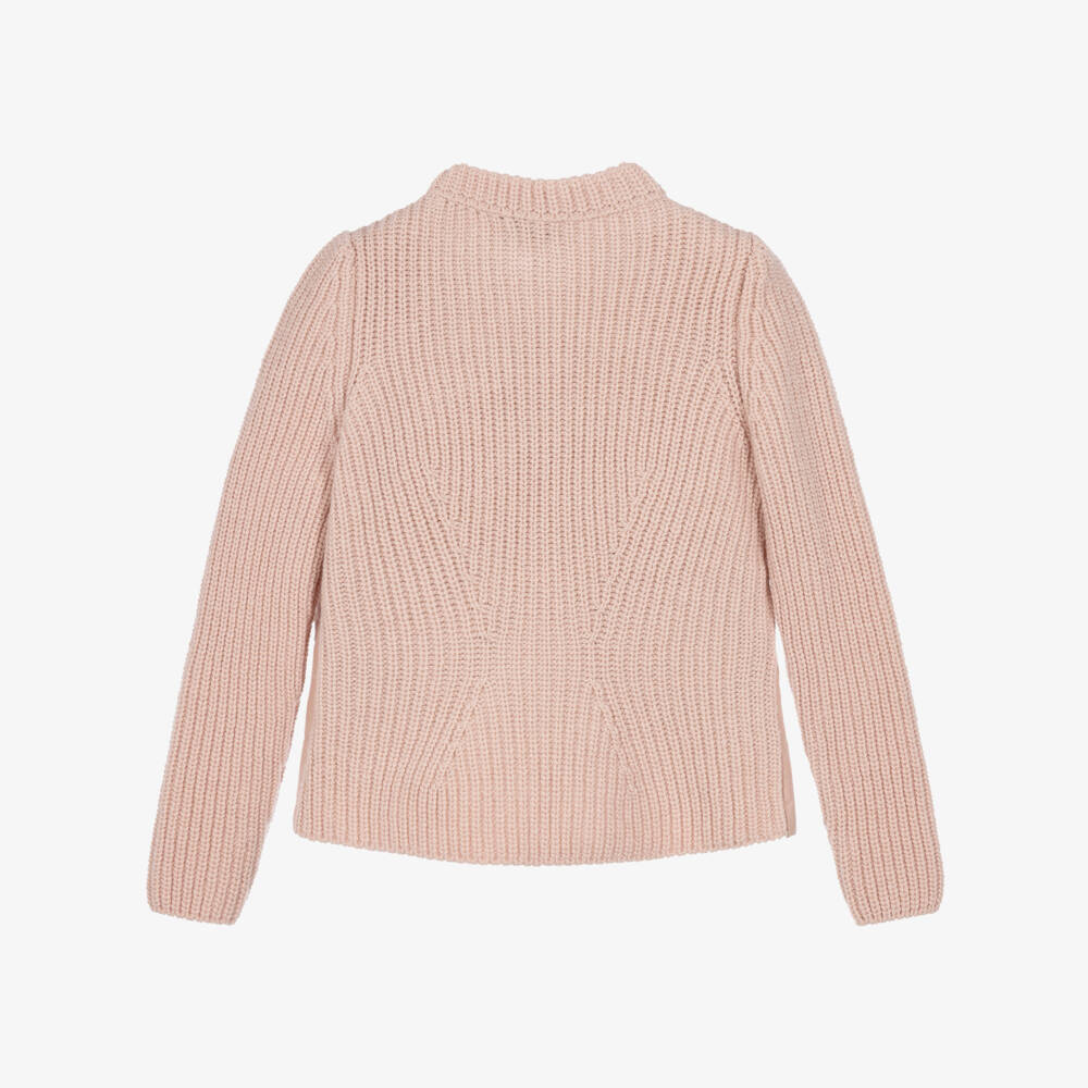 Moncler Enfant-Girls Pink Wool Knit & Down Filled Zip-Up Top | Childrensalon