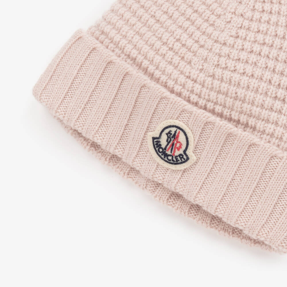 Moncler Enfant-Girls Pink Wool Knit Hat | Childrensalon