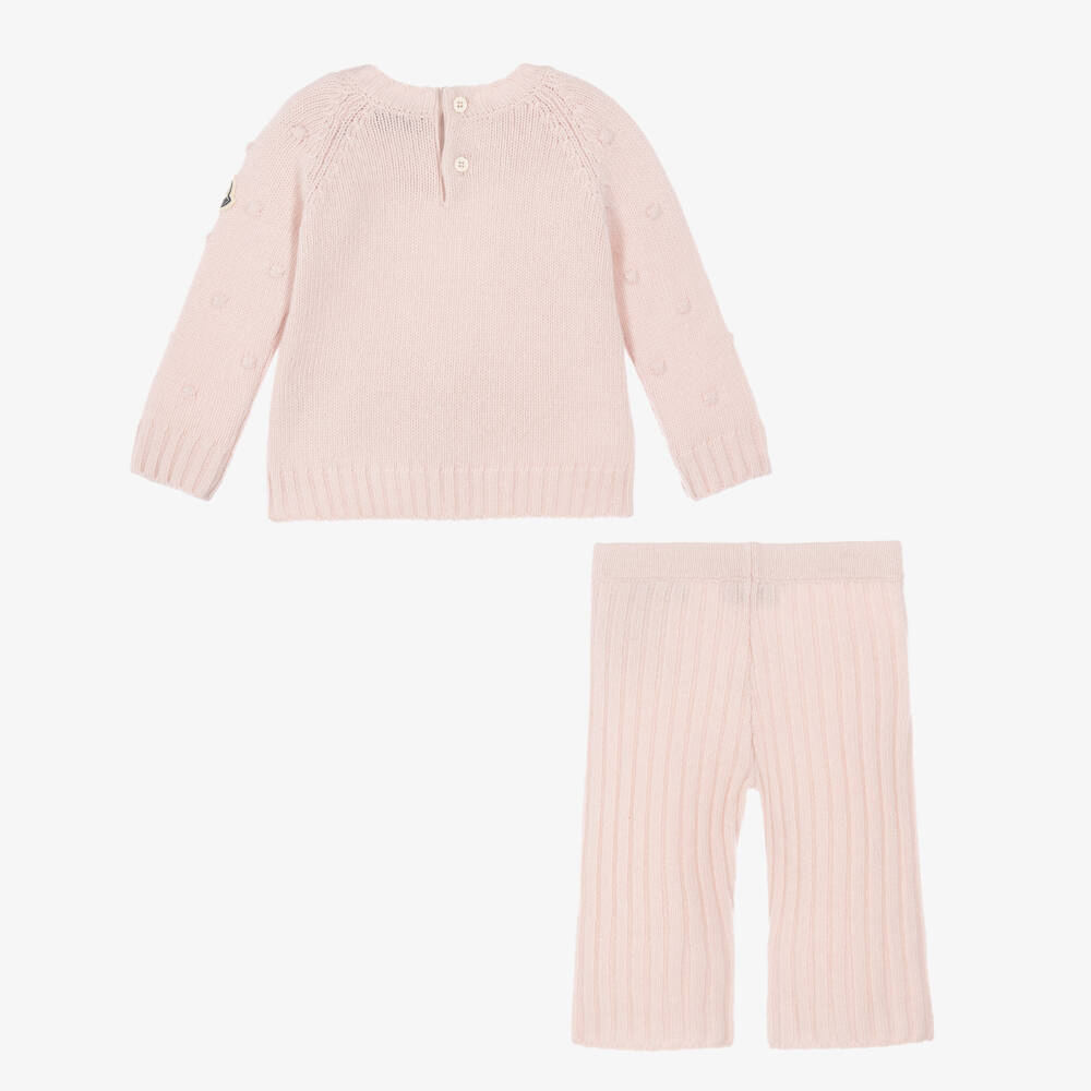 Moncler Enfant-Girls Pink Wool Knit Sweater & Trouser Set | Childrensalon