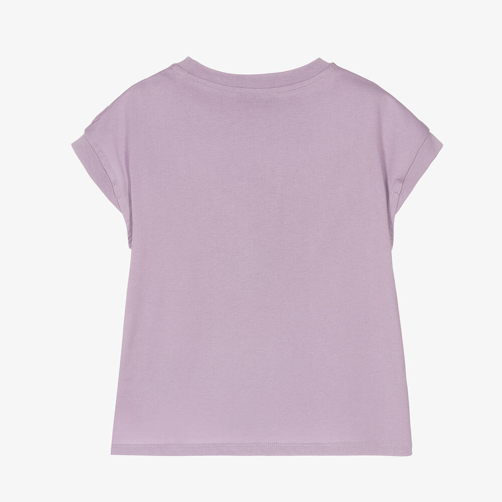 Moncler Enfant-Girls Purple Cotton Love Logo T-Shirt | Childrensalon