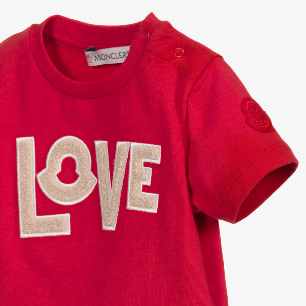 Moncler Enfant - Girls Red Love T-Shirt | Childrensalon