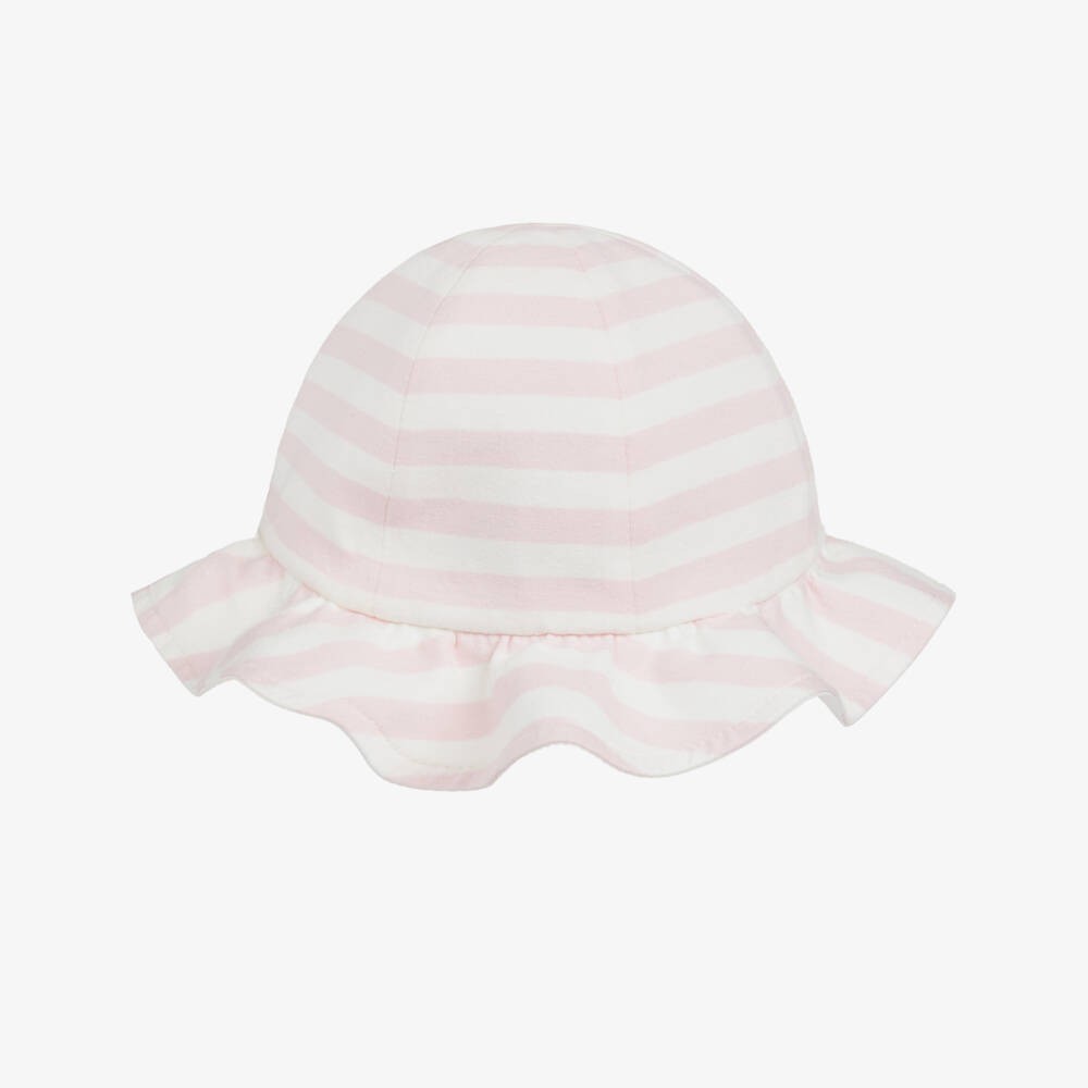 Moncler Enfant-Girls Reversible Pink & White Striped Sun Hat | Childrensalon