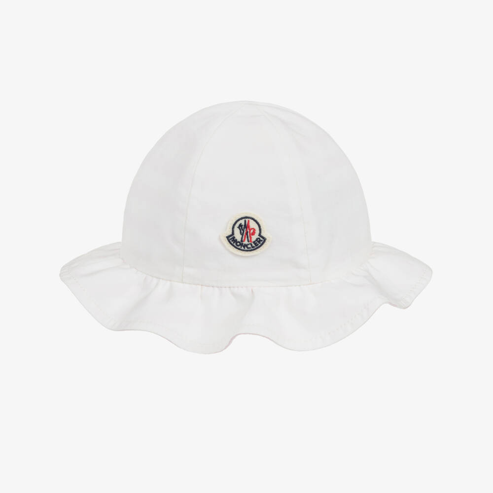 Moncler Enfant-Girls Reversible Pink & White Striped Sun Hat | Childrensalon