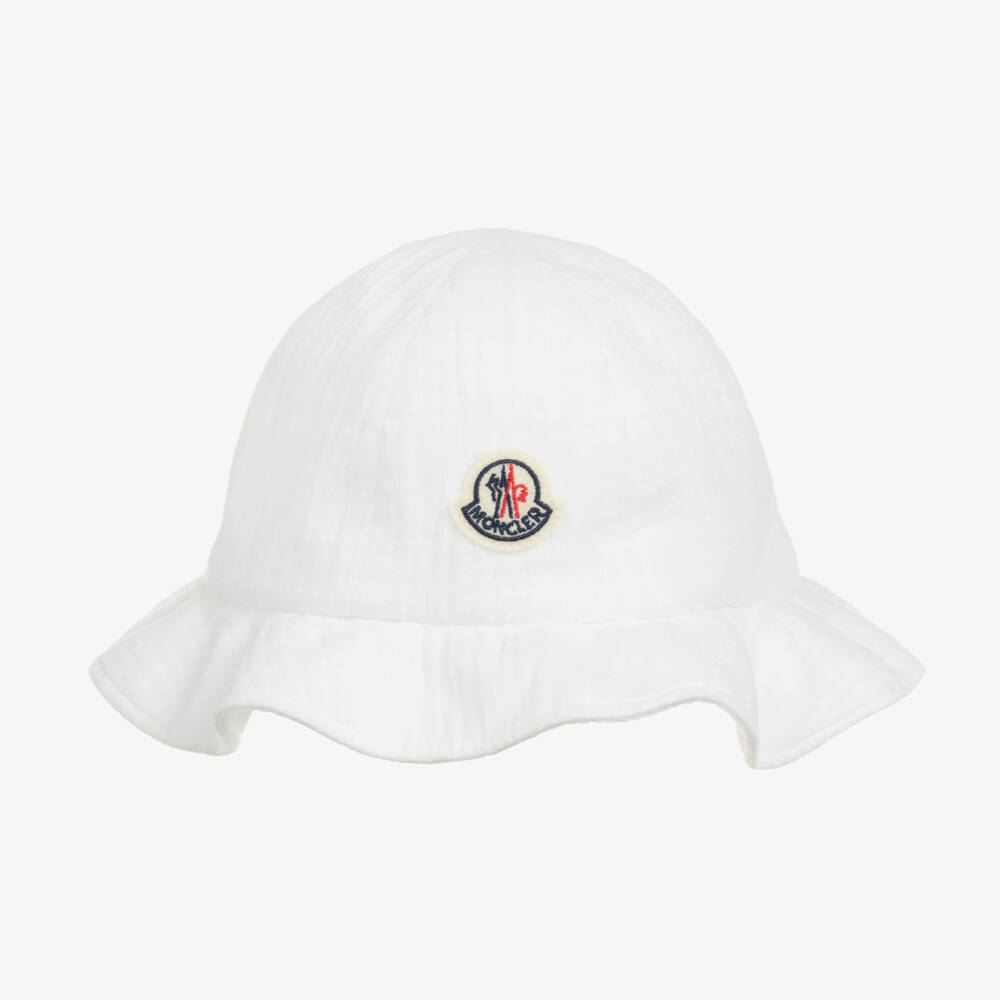 Moncler Enfant-Girls White Cotton Muslin Sun Hat | Childrensalon
