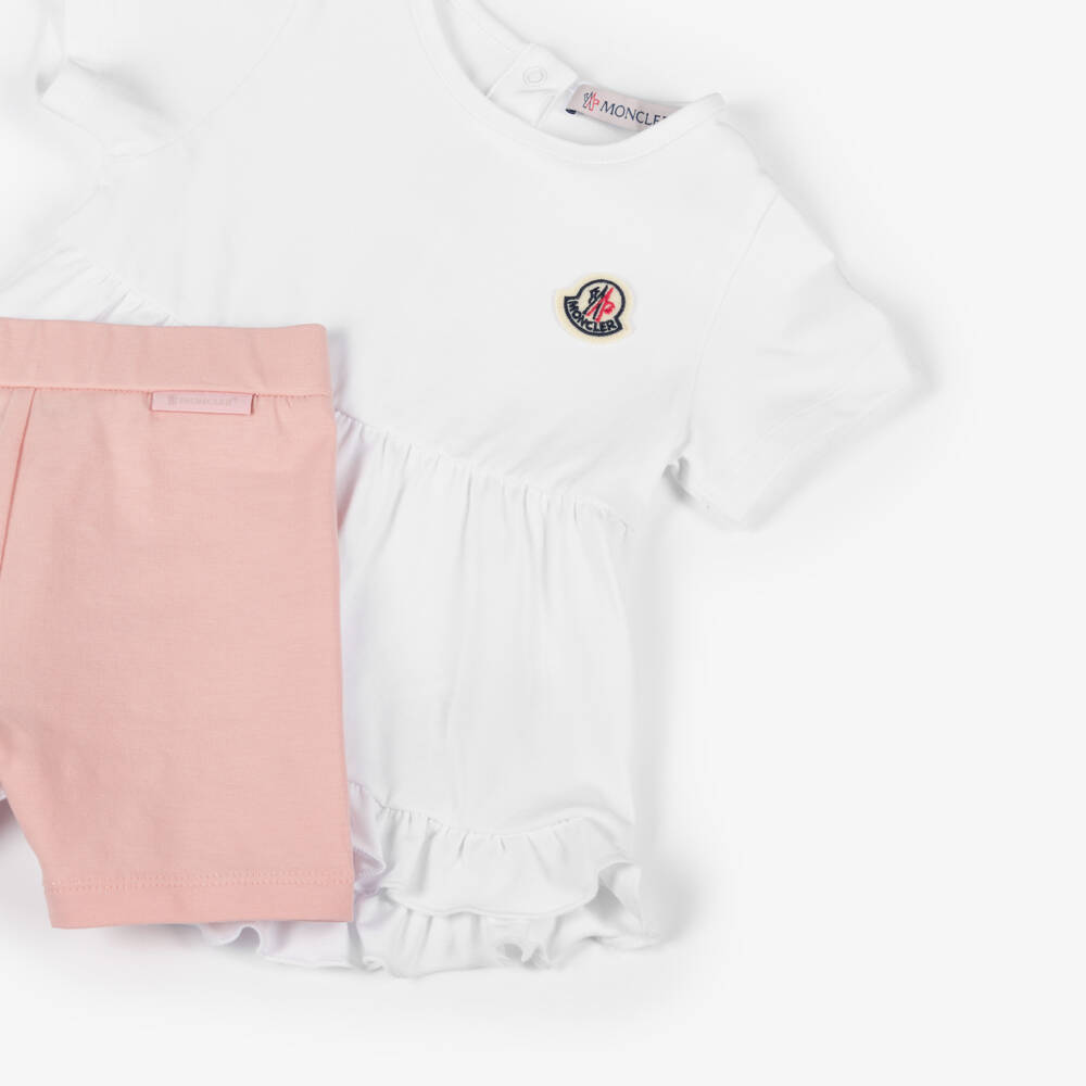 Moncler Enfant - Girls White & Pink Cotton Shorts Set Moncler Enfant - Girls White & Pink Cotton Shorts Set