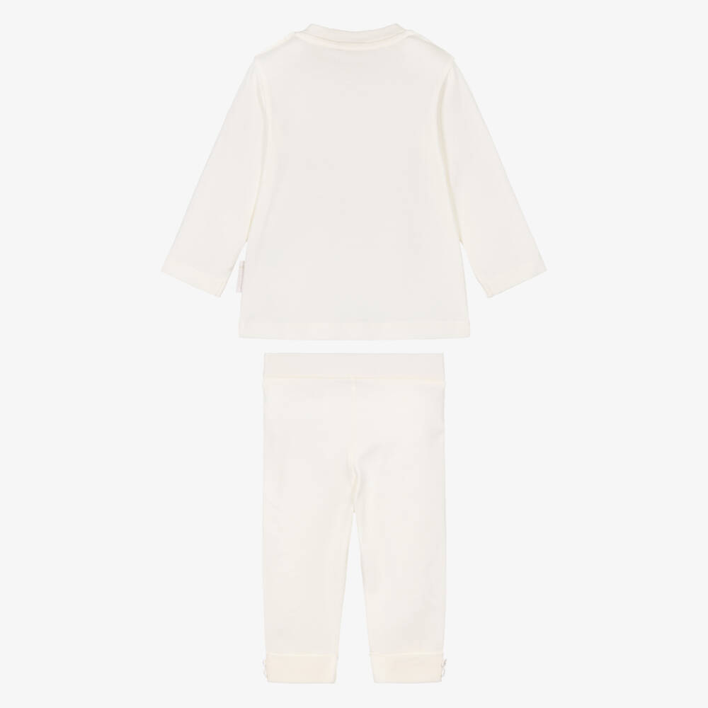 Moncler Enfant-Ivory Baby Trouser Set with Cross-Stitch Logo | Childrensalon