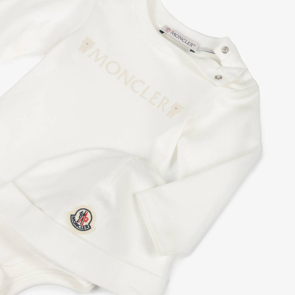 Moncler Enfant-Ivory & Beige Cotton Babysuit Set | Childrensalon