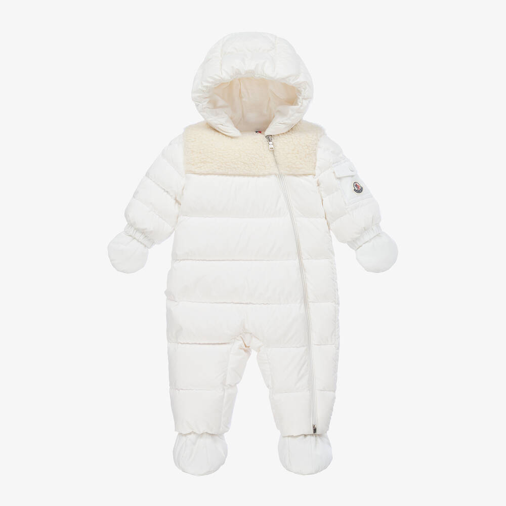 Moncler Enfant-أفرول شتوي أطفال رضع مبطن بريش لون عاجي | Childrensalon