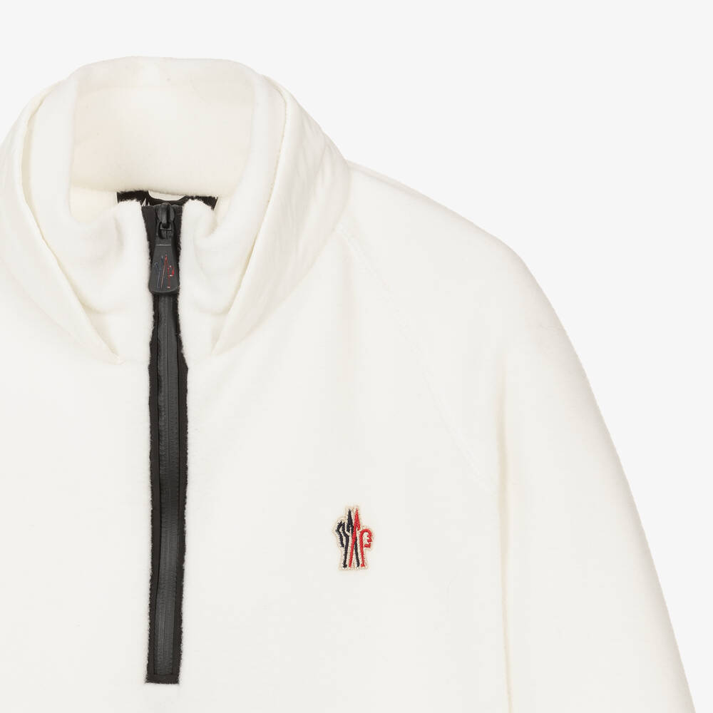 Moncler Enfant-Ivory Fleece Zip-Up Top | Childrensalon