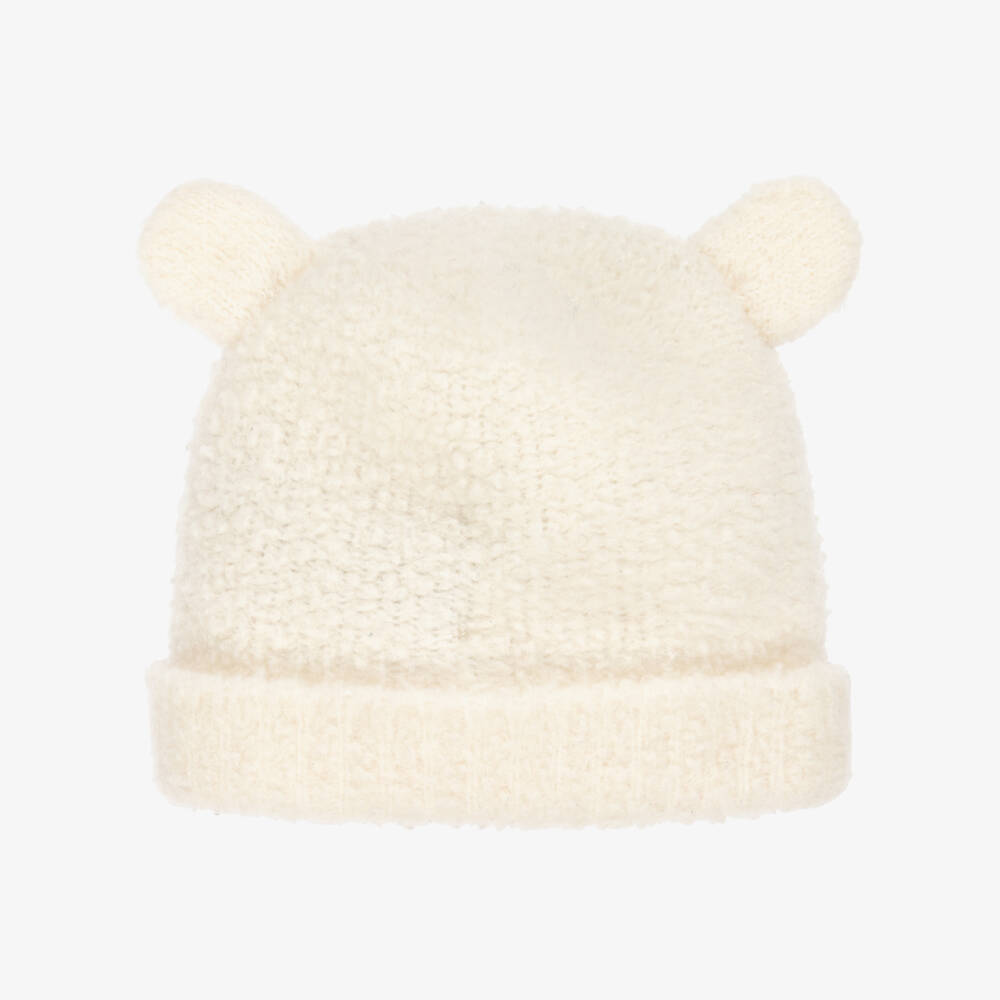 Moncler Enfant-Ivory Fluffy Bouclé-Knit Wool Hat | Childrensalon