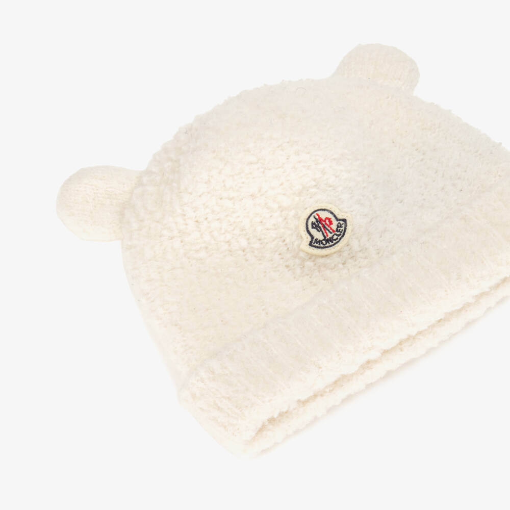 Moncler Enfant-Ivory Fluffy Bouclé-Knit Wool Hat | Childrensalon