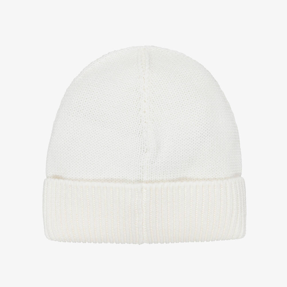 Moncler Enfant-قبعة بيني قطن محبوك بشعار لباد لون عاجي | Childrensalon