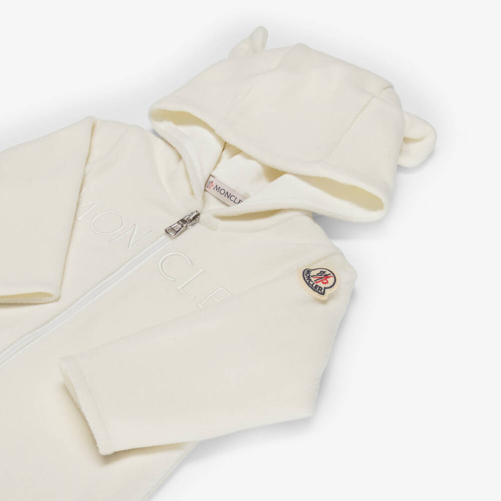 Moncler Enfant-Комбинезон кремовый из полярного флиса с вышитым логотипом | Childrensalon