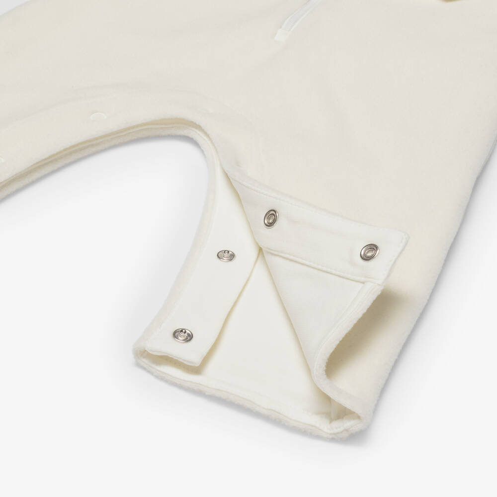 Moncler Enfant-Комбинезон кремовый из полярного флиса с вышитым логотипом | Childrensalon