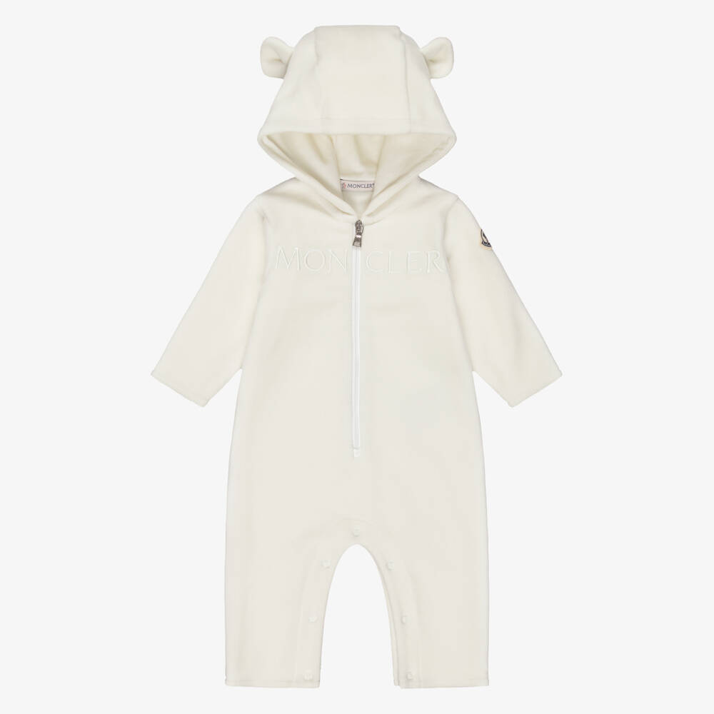 MONCLER フリースロンパース ホワイト Moncler Enfant - Ivory Polar Fleece Embroidered Logo
