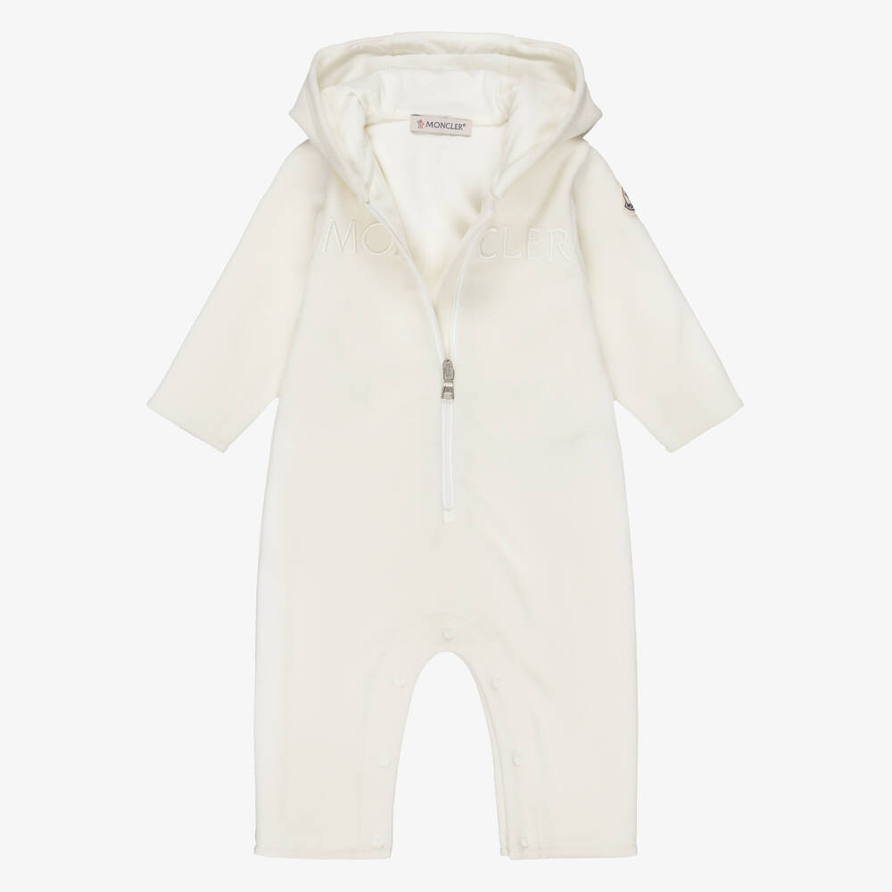 Moncler Enfant-Комбинезон кремовый из полярного флиса с вышитым логотипом | Childrensalon