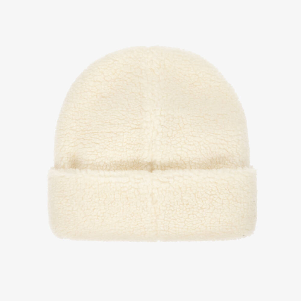 Moncler Enfant-Шапка из шерпа флиса кремовая с вышитым логотипом | Childrensalon