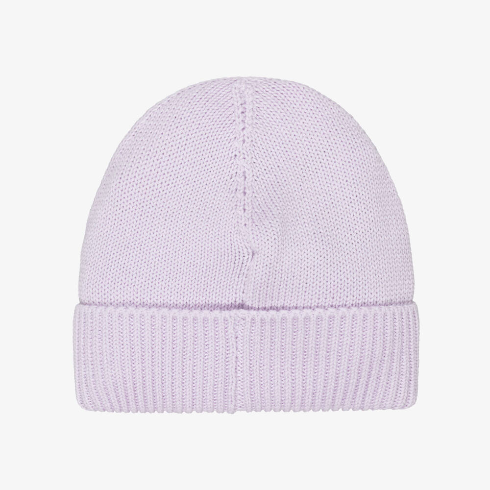 Moncler Enfant-Шапка-бини сиреневая из хлопкового трикотажа с фетровым логотипом | Childrensalon