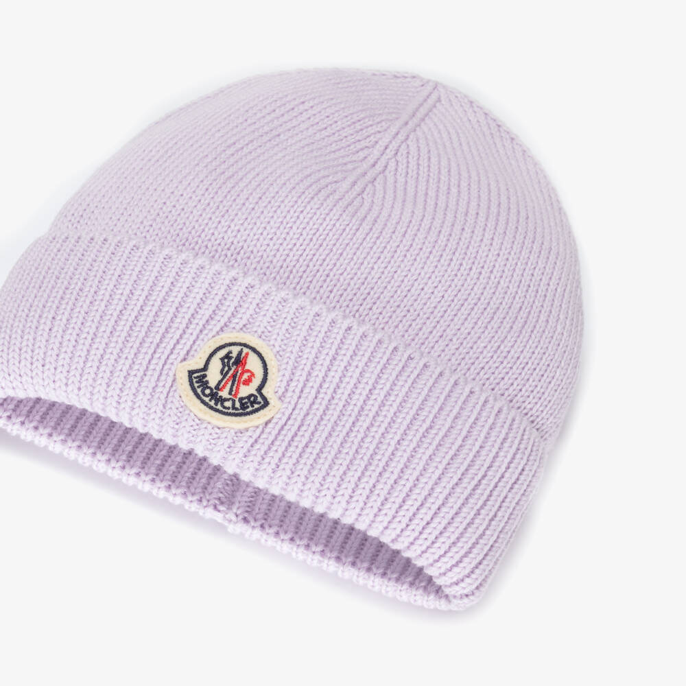 Moncler Enfant-Шапка-бини сиреневая из хлопкового трикотажа с фетровым логотипом | Childrensalon