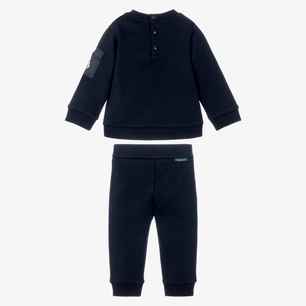 Moncler Enfant-Navy Blue Baby Tracksuit with Script Logo | Childrensalon