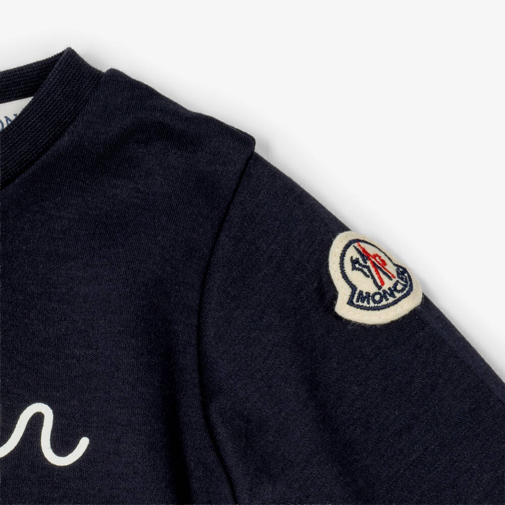 Moncler Enfant-Navy Blue Cotton Babysuit Gift Set with Layette Hat | Childrensalon