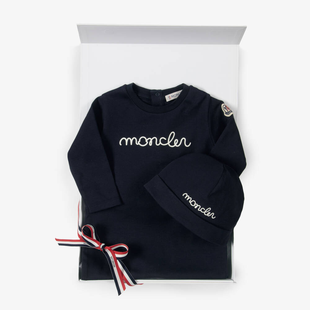 Moncler Enfant-طقم هدية أفرول وقبعة لايتي لون كحلي | Childrensalon