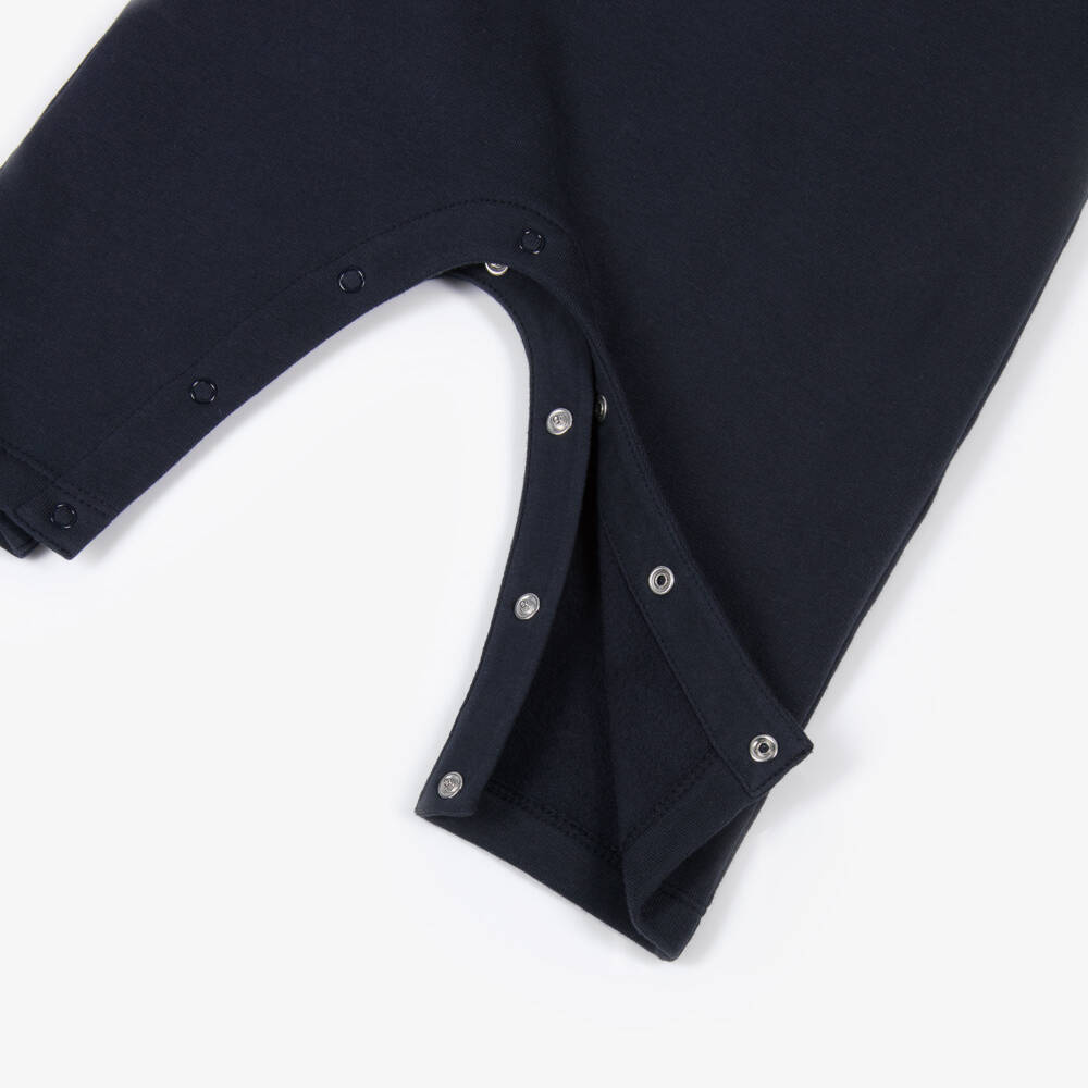 Moncler Enfant-Navy Blue Cotton Babysuit with Contrast Collar | Childrensalon