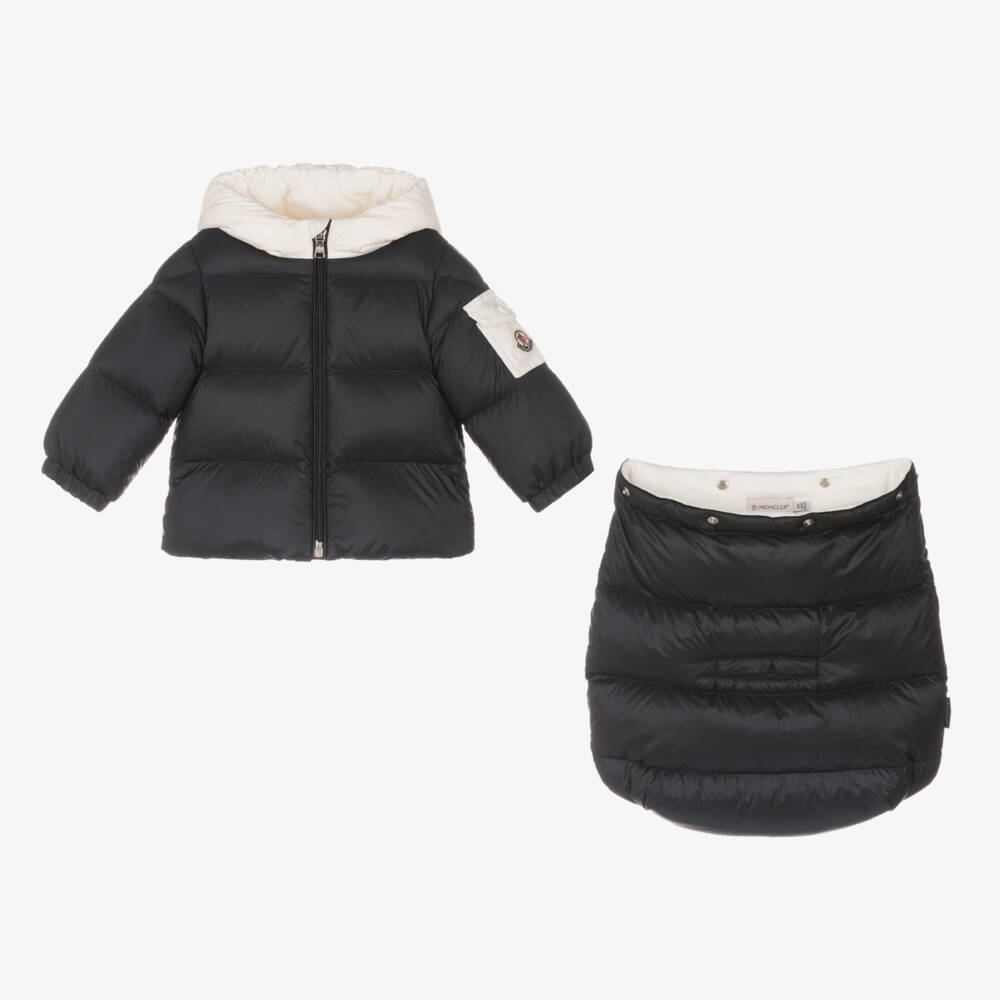 Moncler Enfant-Navy Blue Down Padded Baby Ueno Snowbag | Childrensalon