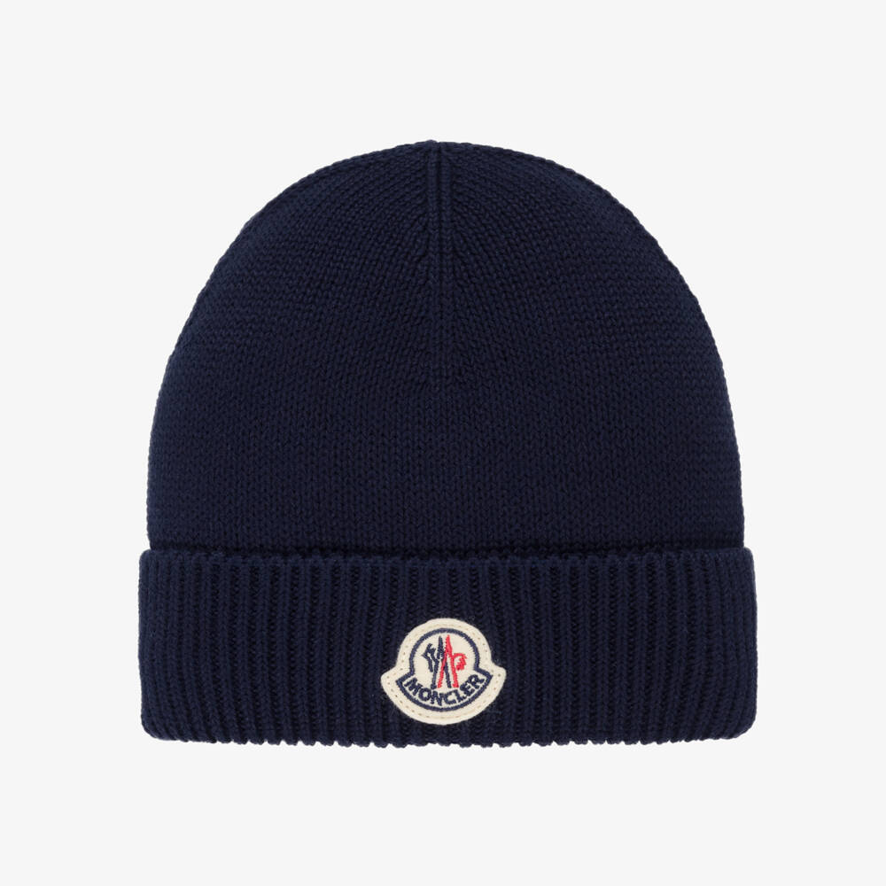 Moncler Enfant-Navy Blue Knitted Cotton Beanie Hat | Childrensalon