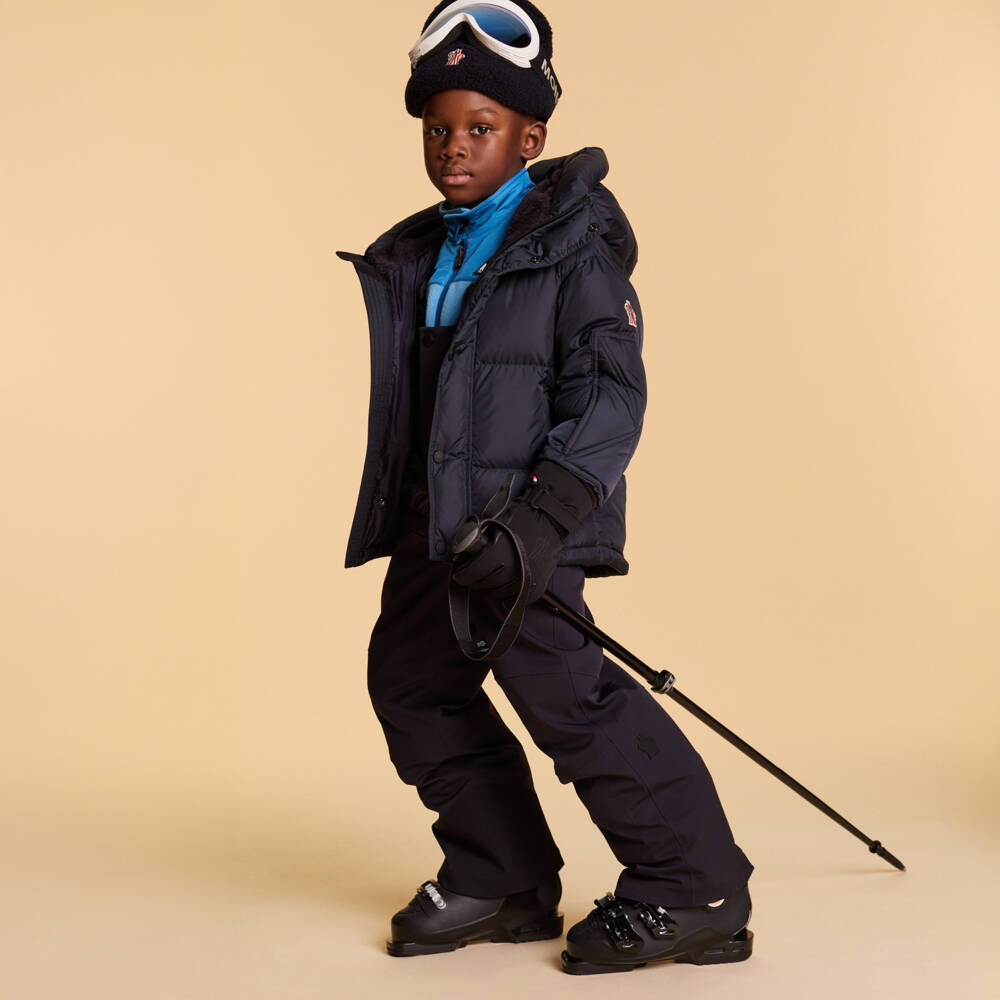 Moncler Enfant-Navy Blue Padded Technical Ski Trousers | Childrensalon