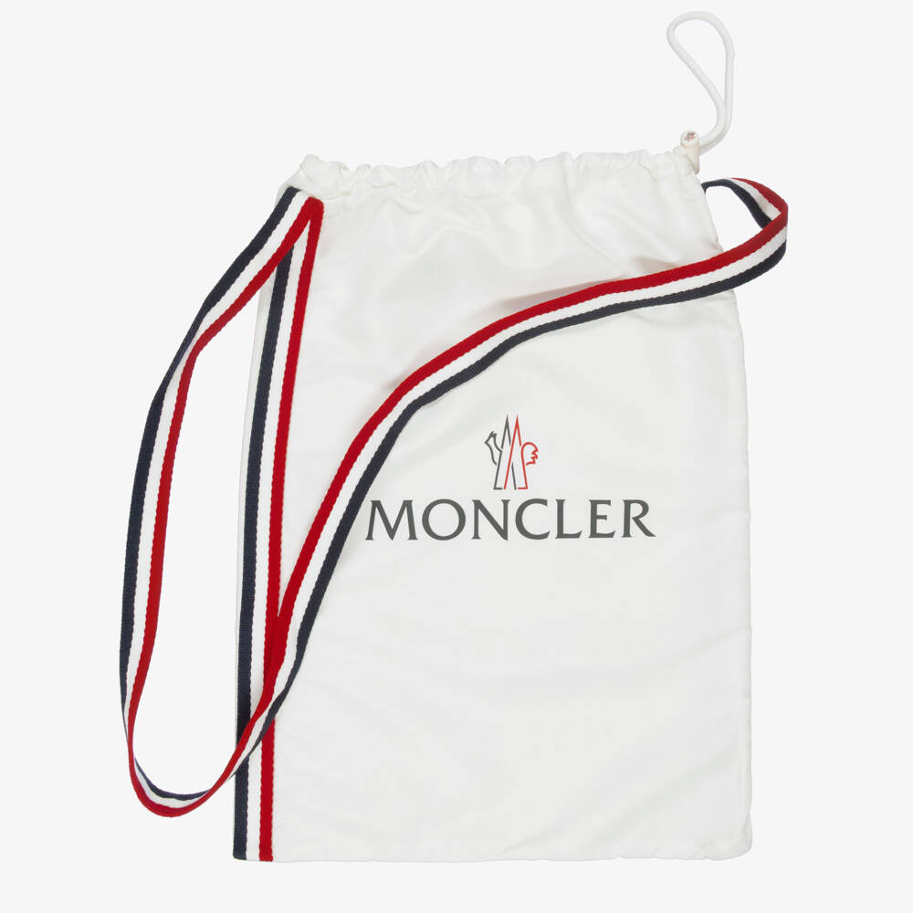 Moncler Enfant-Navy Blue & White Sliders with Bell Logo | Childrensalon