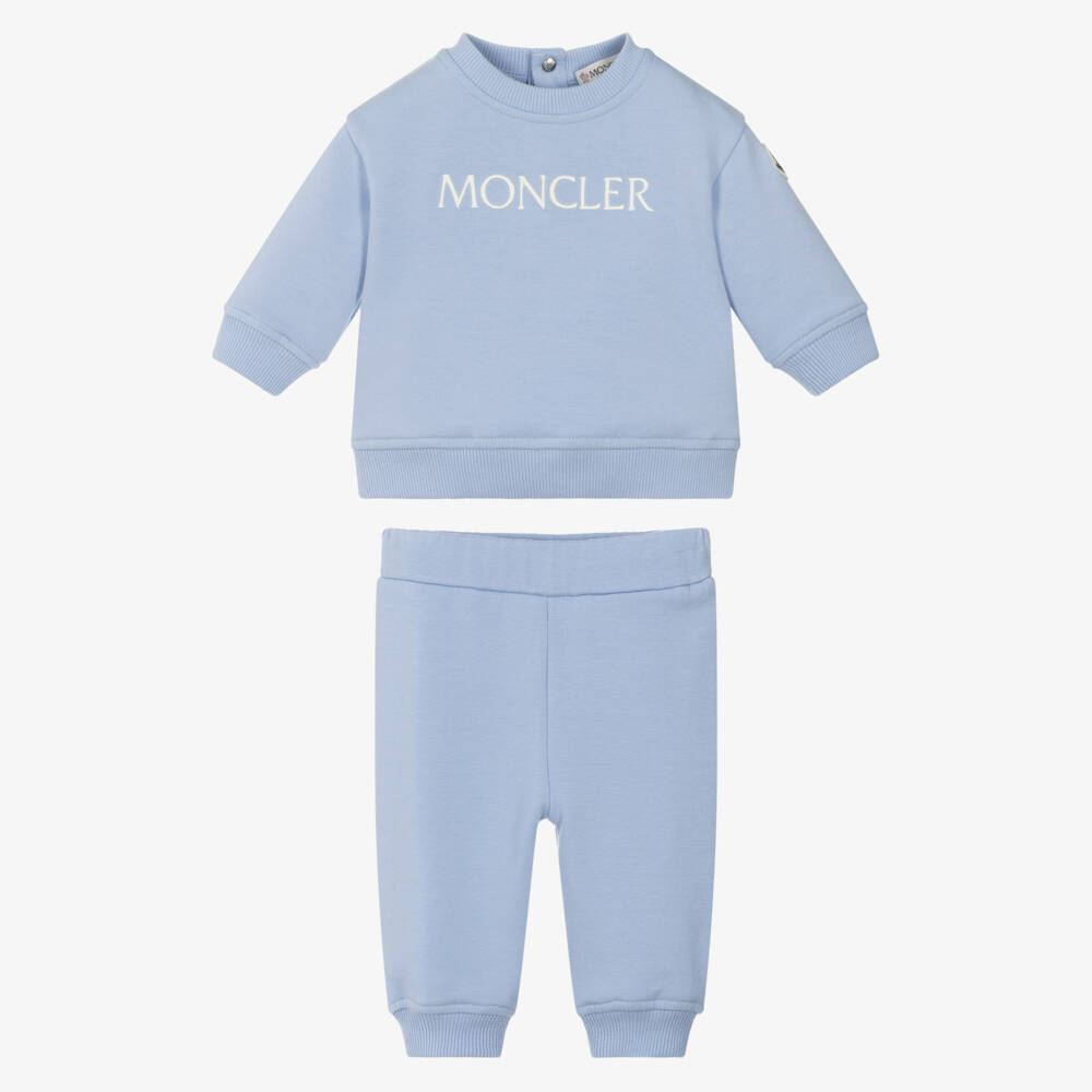Moncler Enfant-Pale Blue Logo Embroidered Baby Tracksuit | Childrensalon