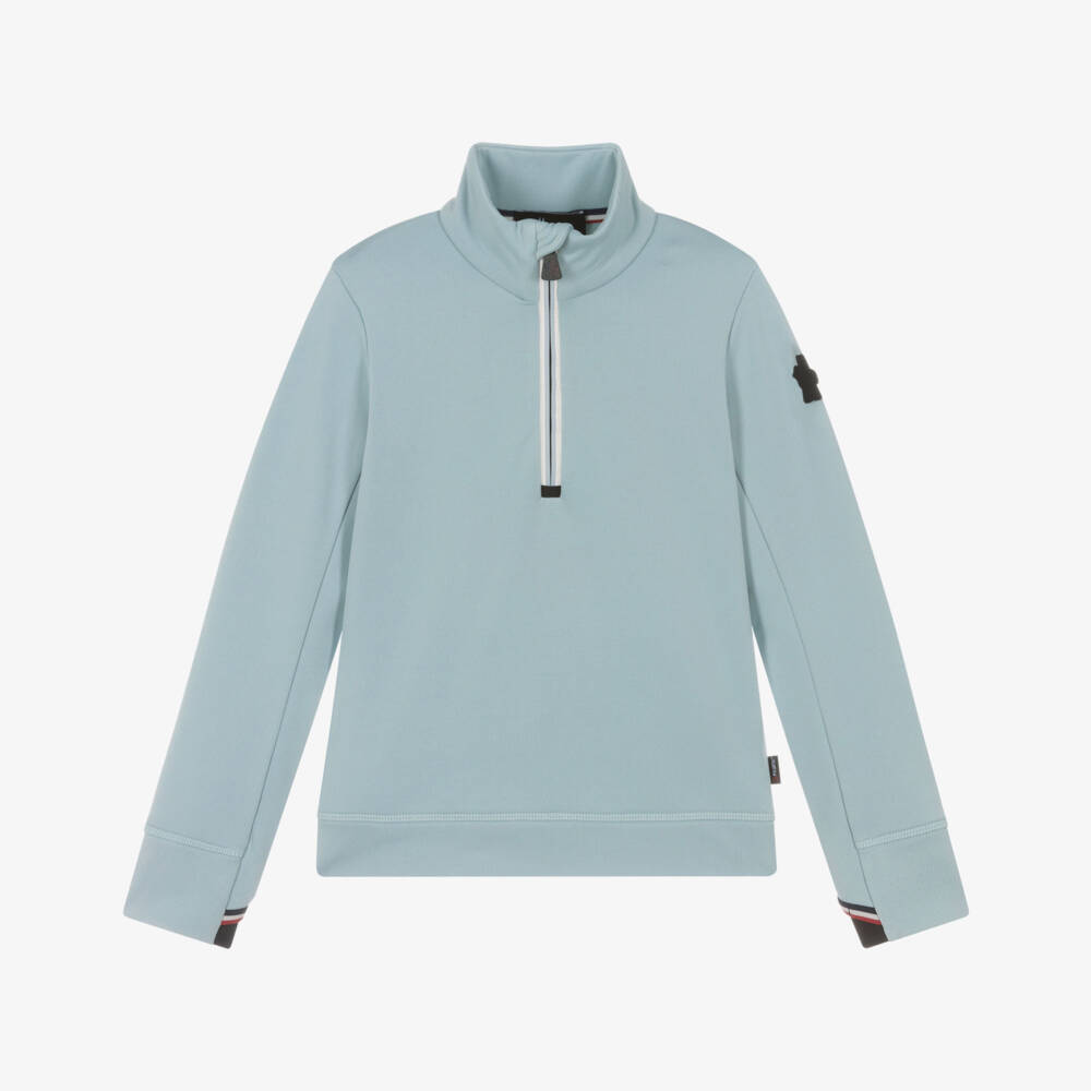 Moncler Enfant-Топ поло голубой из полартека с полумолнией и воротником | Childrensalon