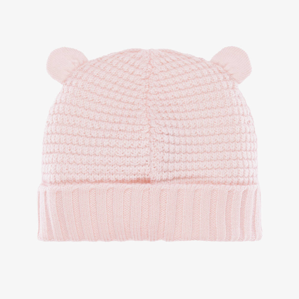 Moncler Enfant-Шапка розовая трикотажная из шерсти с ушками мишки | Childrensalon