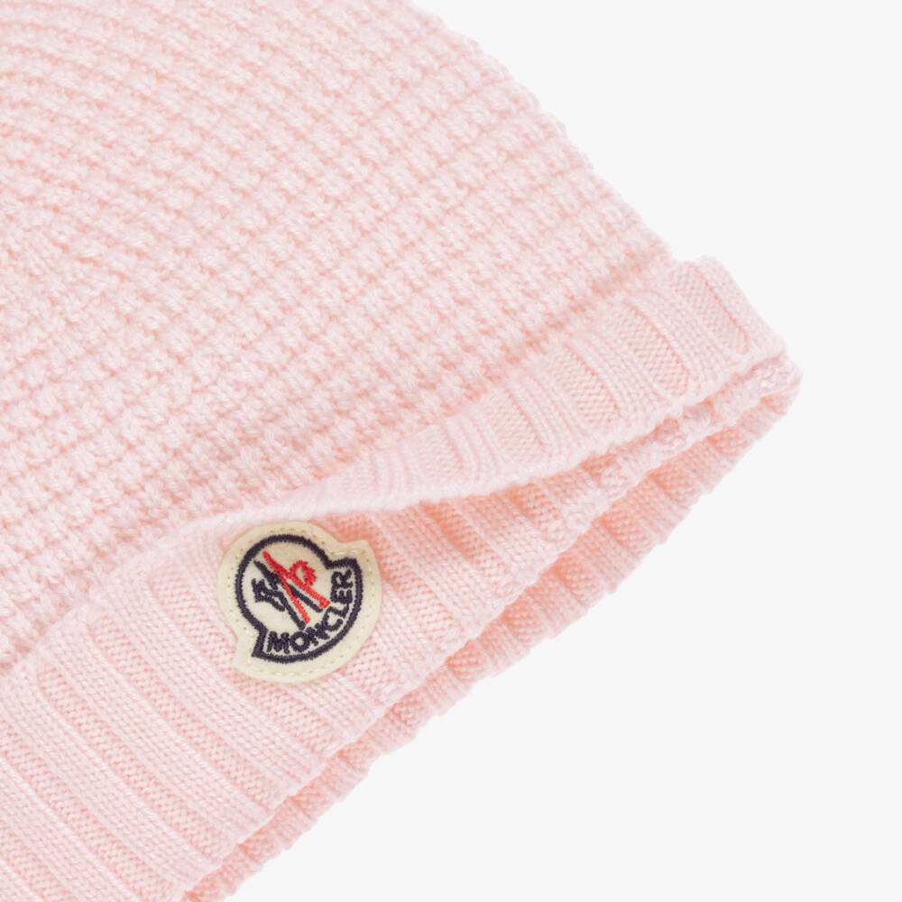 Moncler Enfant-Шапка розовая трикотажная из шерсти с ушками мишки | Childrensalon