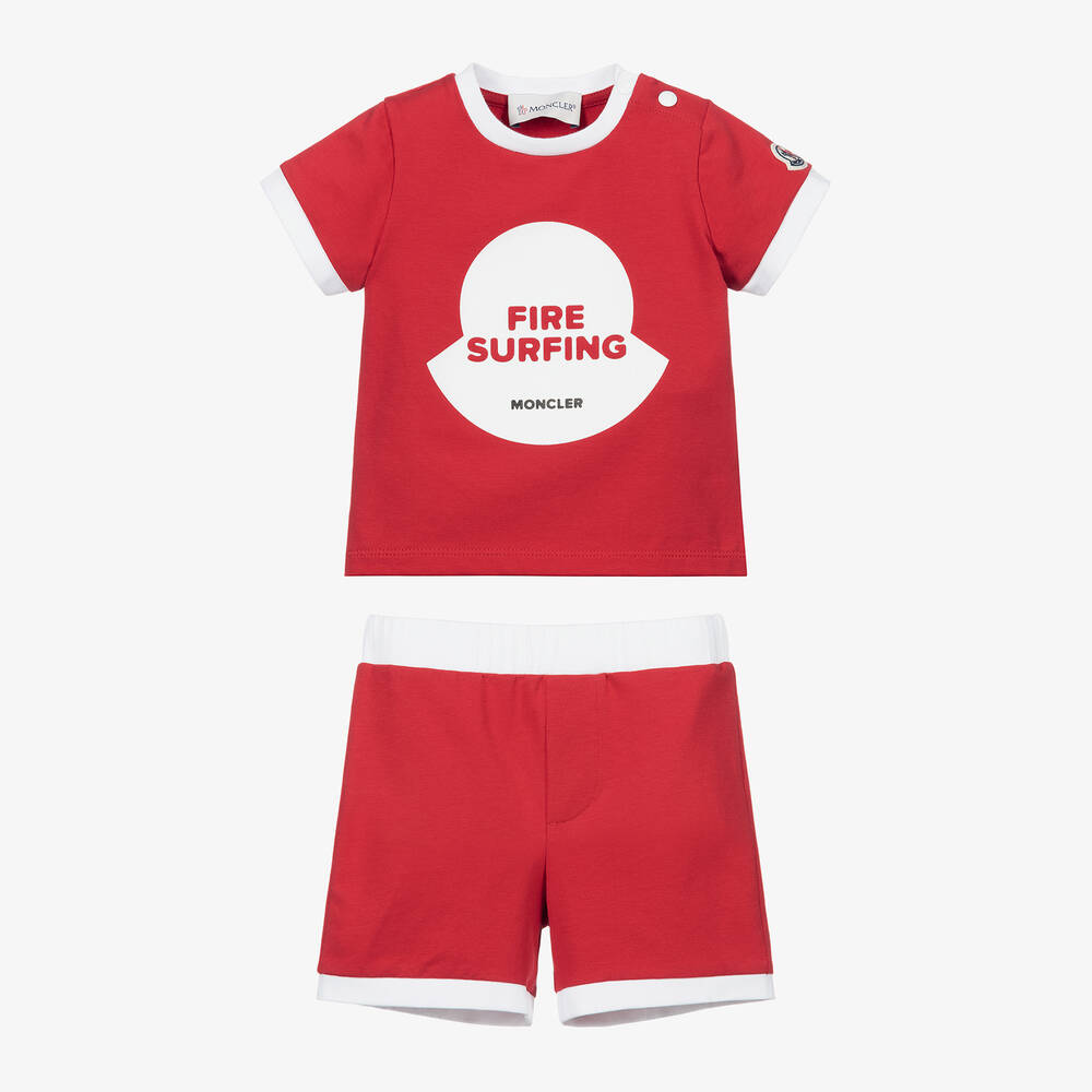 Moncler Enfant-طقم شورت قطن لون أحمر للأولاد | Childrensalon