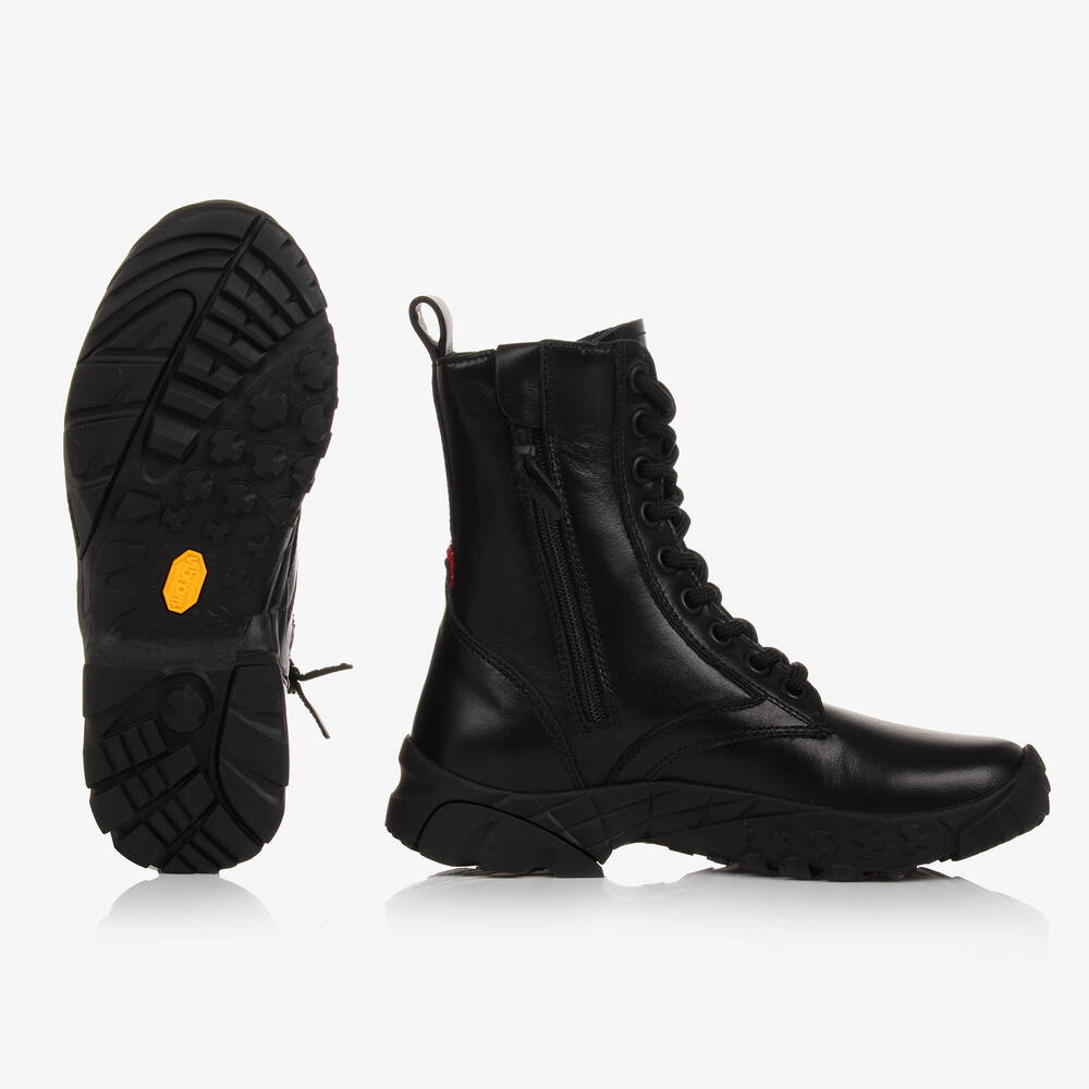 Moncler Enfant-Teen Black Leather Trek Ankle Boots | Childrensalon