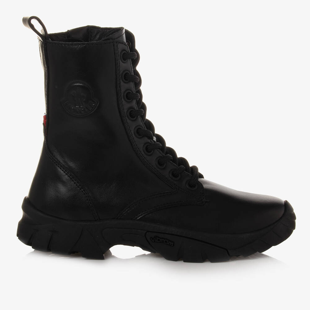 Moncler Enfant-Teen Black Leather Trek Ankle Boots | Childrensalon