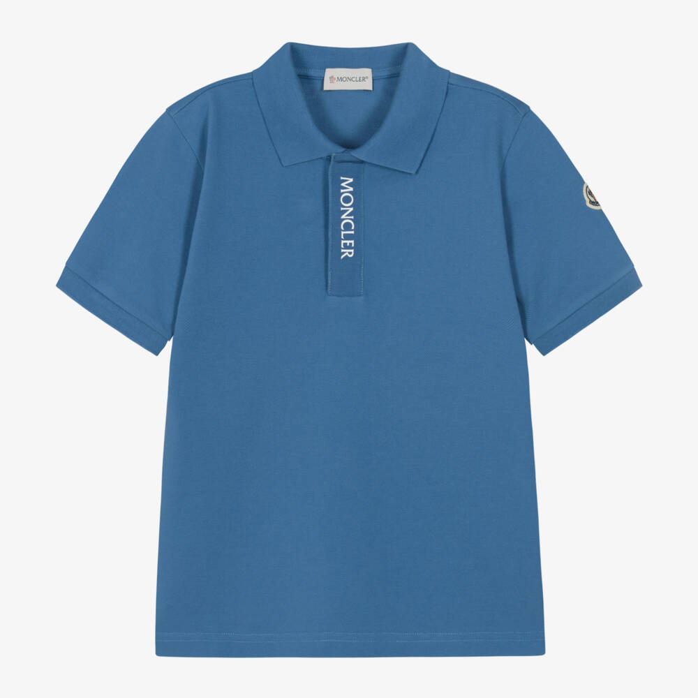 Moncler Enfant-Teen Boys Blue Cotton Short-Sleeved Polo Shirt | Childrensalon