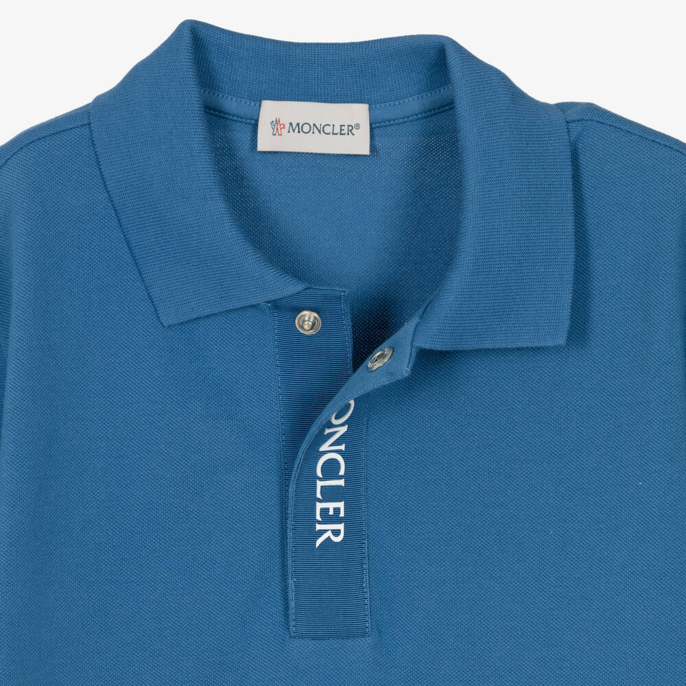 Moncler Enfant-Teen Boys Blue Cotton Short-Sleeved Polo Shirt | Childrensalon