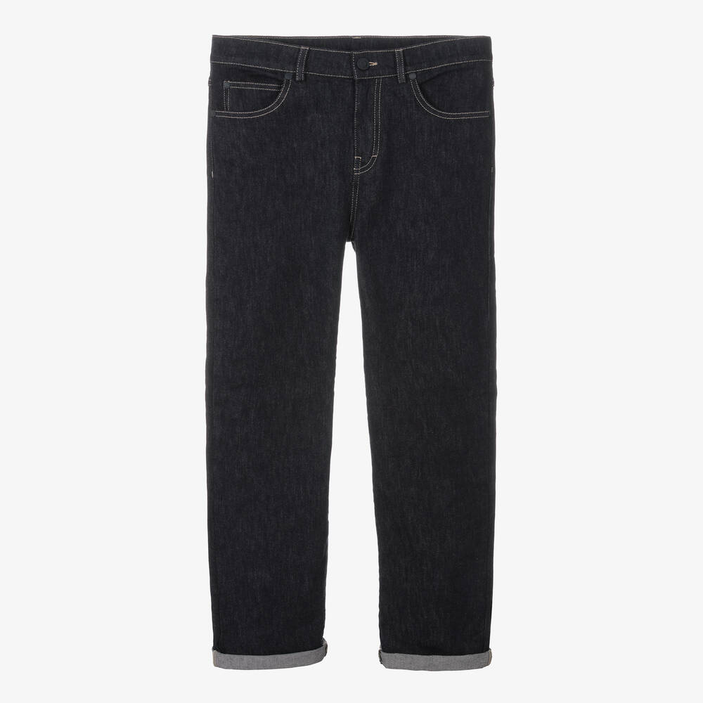 Moncler Enfant-جينز تينز ولادي قطن دنيم مطرز لون أزرق داكن | Childrensalon